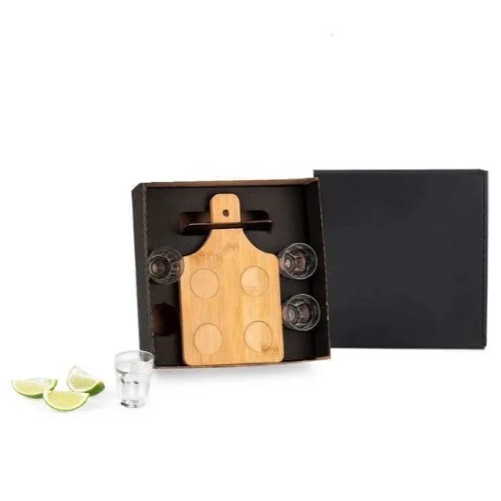 CONJ. EM BAMBU COM 4 COPOS PARA DOSE - 5 PÇS