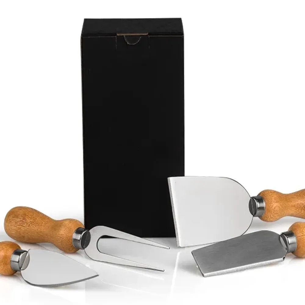 CONJ PARA QUEIJO INOX/MADEIRA - 4 PÇS - COM CAIXA