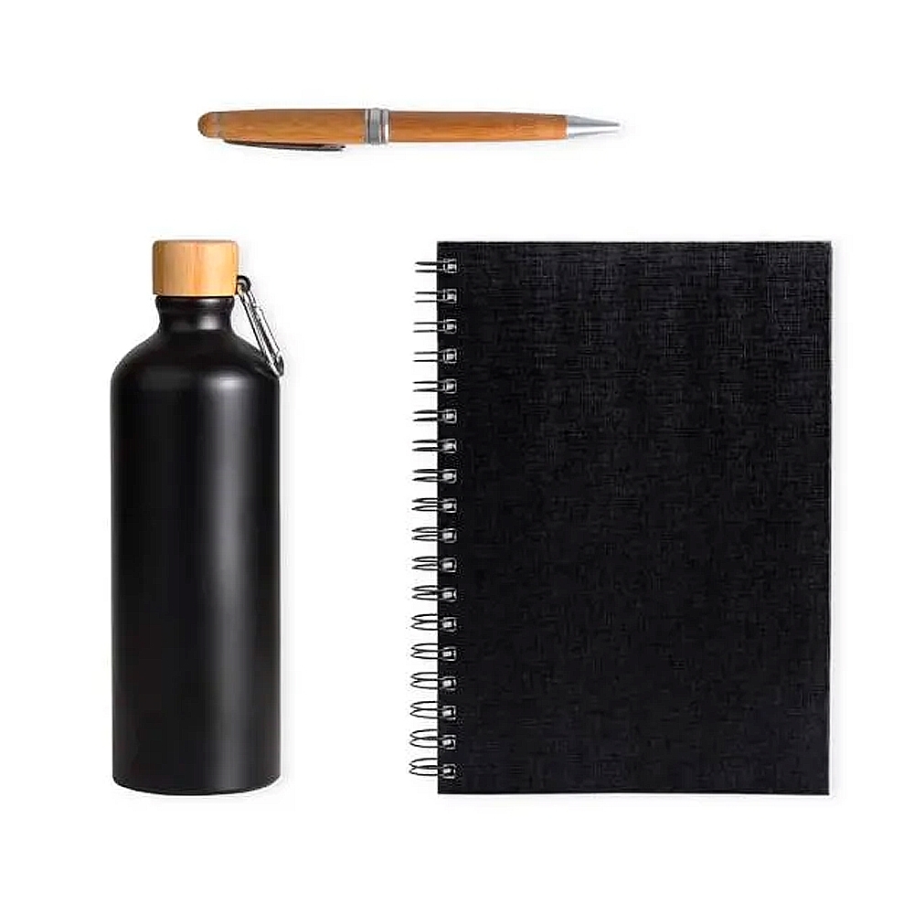 KIT GARRAFA, CADERNO E CANETA - 3 PÇS