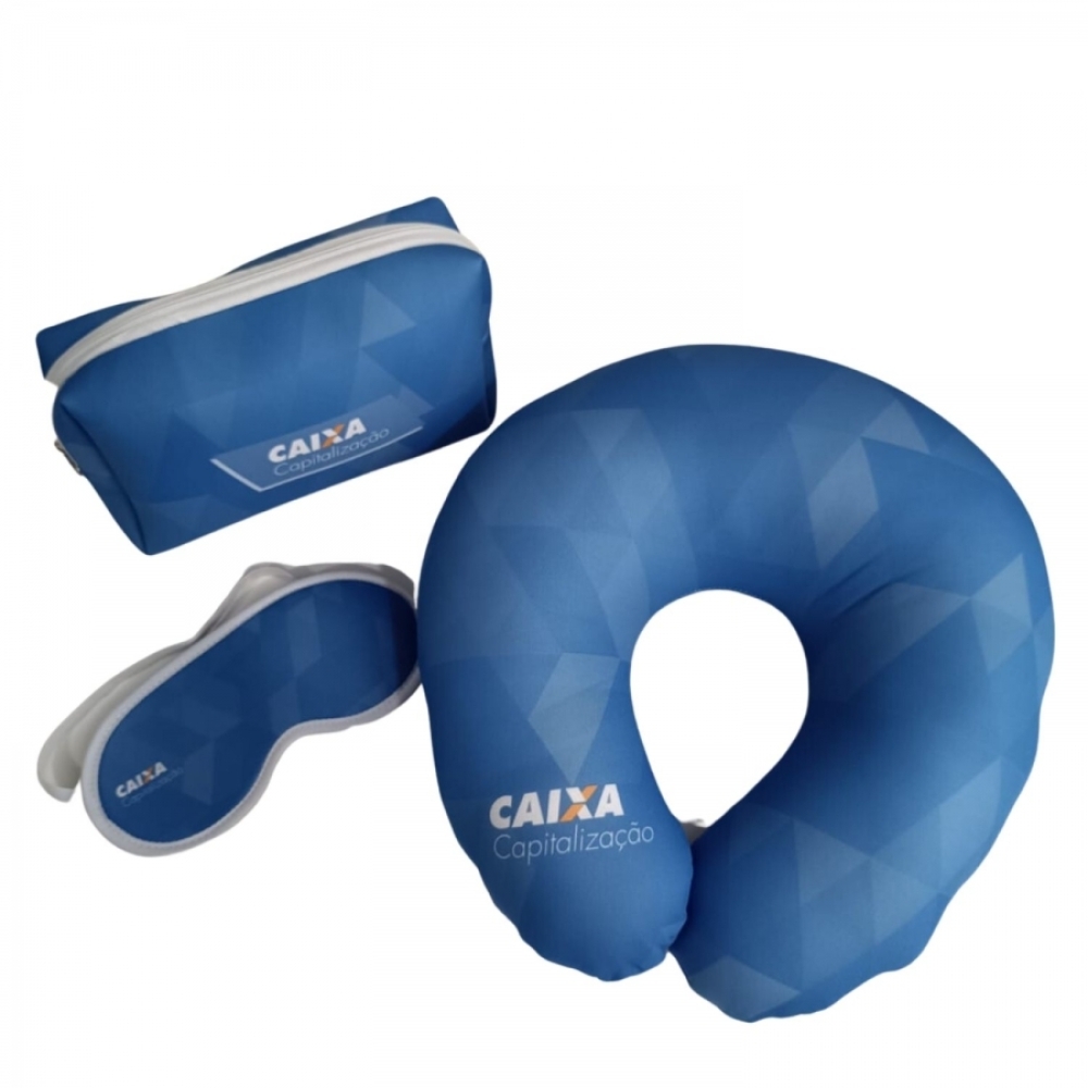 Kit Viagem Almofada Pescoço + Máscara + Necessaire-KTVG
