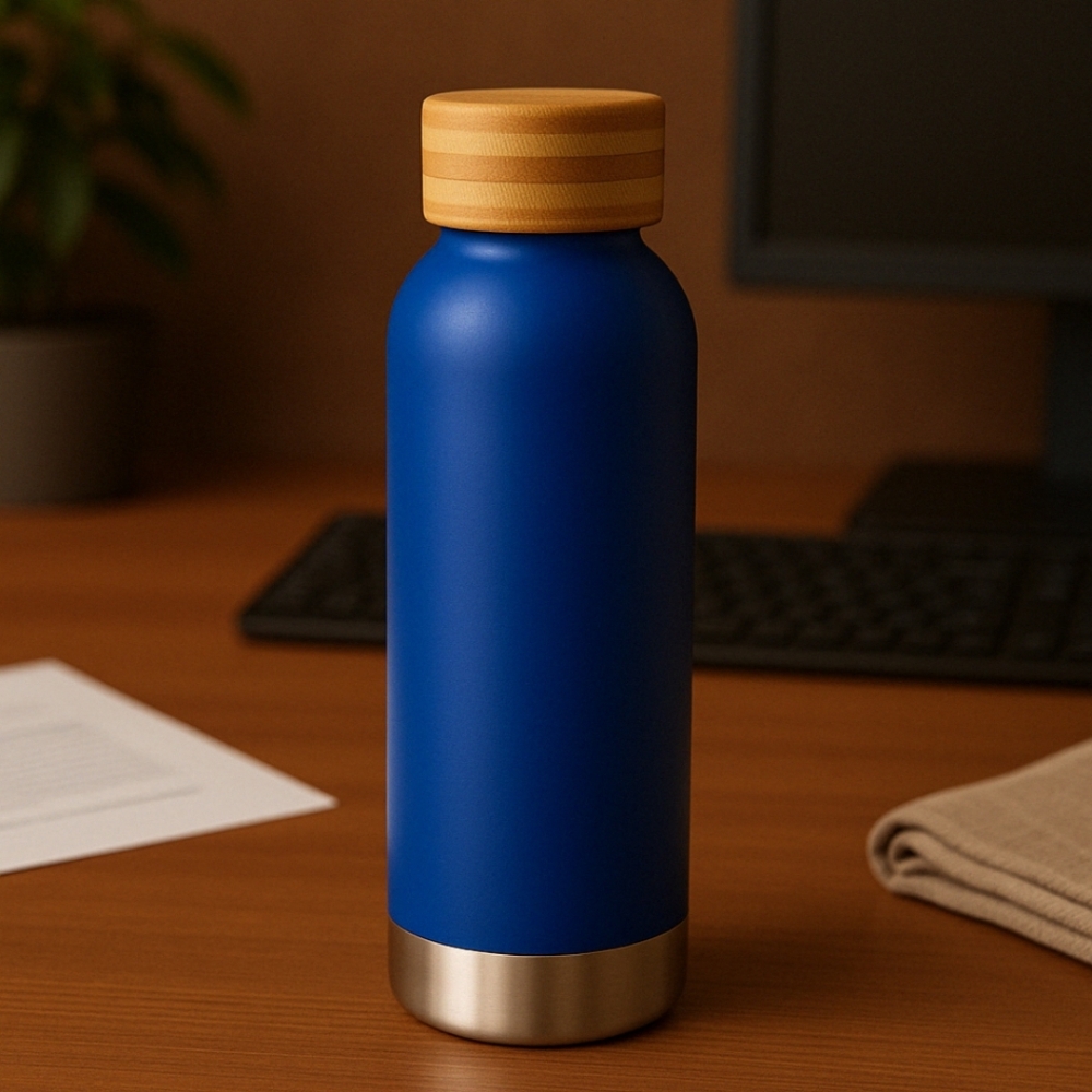 Squeeze térmico em aço inox com tampa em bambu 510ml.